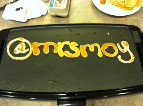 Twitter handle @mrsmoy in pancake form